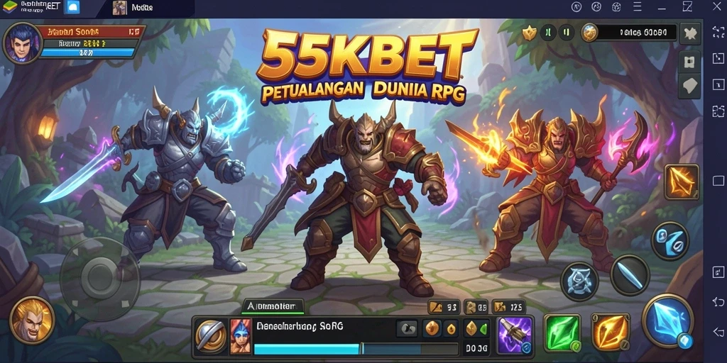 Screenshot gameplay <strong>55KBET</strong> menampilkan pertempuran seru di dunia fantasi.