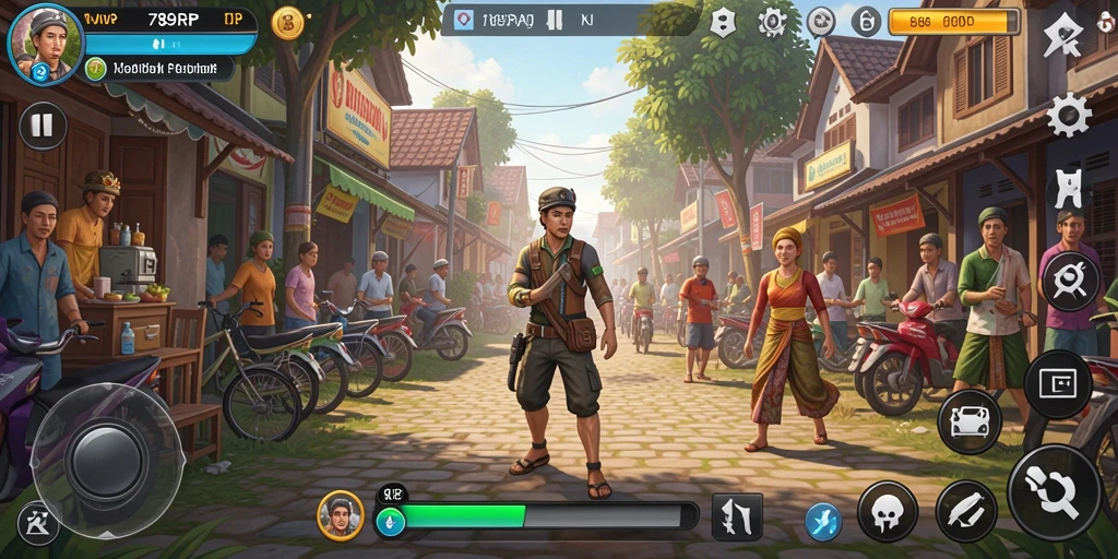 Tampilan gameplay menarik dari 789RP yang menampilkan karakter dalam berbagai aktivitas.
