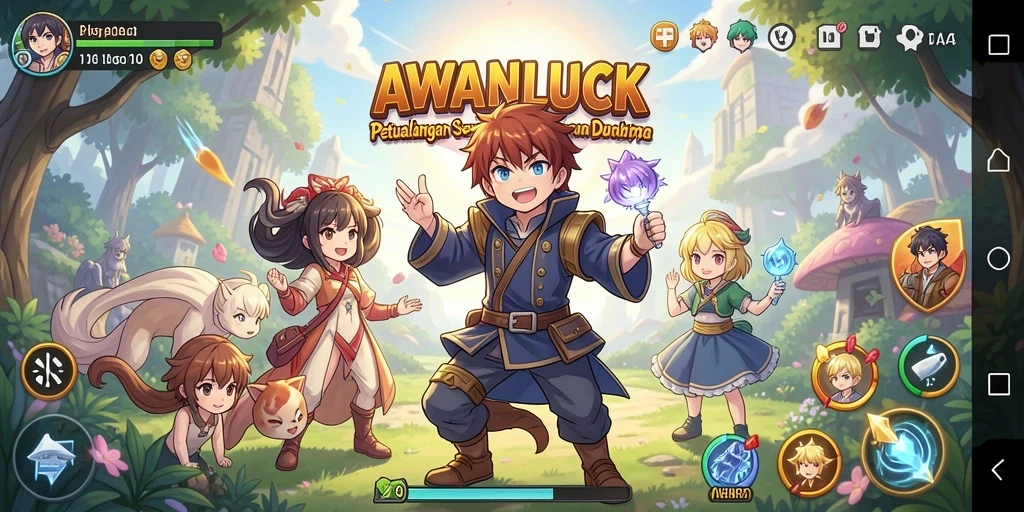 Tampilan gameplay AWANLUCK yang penuh aksi dan warna.