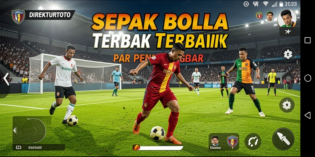Tampilan gameplay seru dalam DIREKTURTOTO saat pertandingan sepak bola berlangsung.