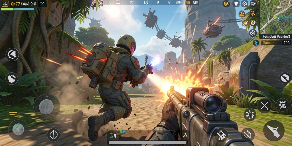 Tangkapan layar gameplay GN777 yang menunjukkan pertarungan seru dalam mode TPS.