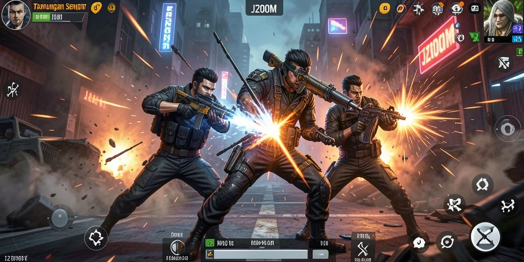 Screenshot menunjukkan pertarungan seru dalam gameplay J200M.
