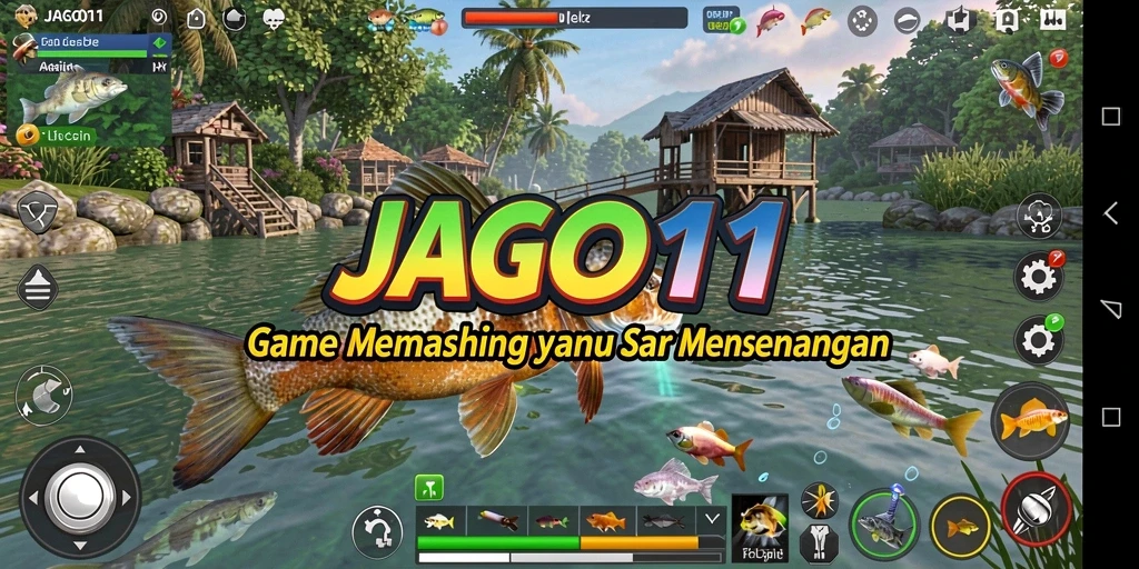 Gameplay JAGO11 menampilkan aksi memancing yang seru dan penuh warna.