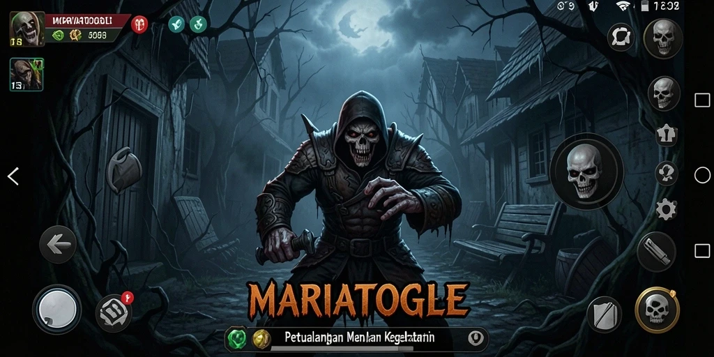 Tampilan gameplay MARIATOGEL dengan atmosfer horor yang mencekam.