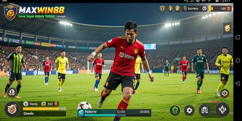 Tampilan gameplay menegangkan di MAXWIN88 dengan aksi sepak bola yang mendebarkan.