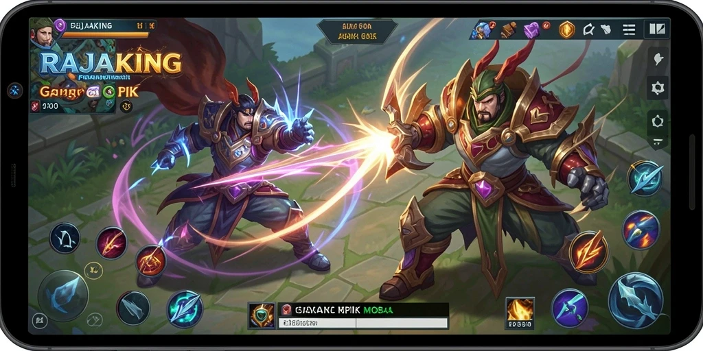 Screenshot gameplay menampilkan pertarungan epik dalam RAJAKING.