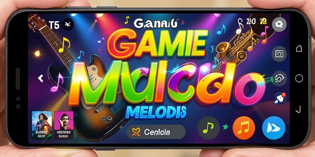 Screenshot T6 menunjukkan gameplay interaktif dengan notasi musik yang menantang.