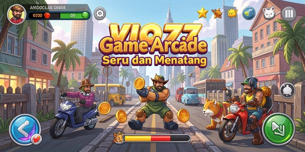 Screenshot utama VIO77 menampilkan gameplay Arcade yang seru dan penuh warna.